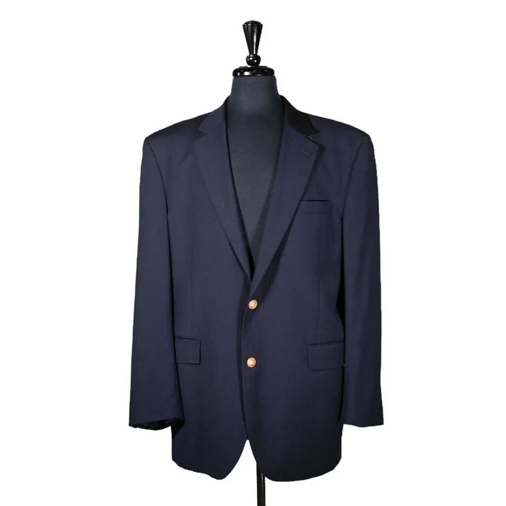 Jos. A. Bank Mens Blazer Blue 100% Wool Gold 2 Button Suit Jacket Sport Coat 44L